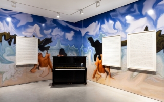 Constant Dullaart, piano and prints, installation view, room 3, 2014
