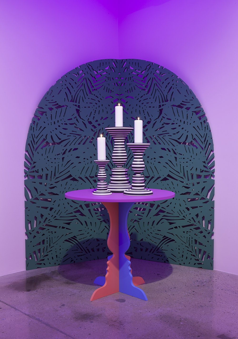 Greg Ito, <i>Table and Candles</i> (2016). Installation view. Image courtesy the artist and Steve Turner, Los Angeles