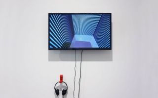 James Ferraro, '9-11 simulation in roblox environment' (2017) Installation view. Courtesy the artist + Loyal, Stockholm.