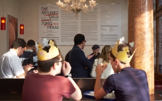 Jonas Mekas, <i>Internet Saga, Opening</i> (2015). Photo by Giulio Favotto Otium. Burger King, Venice.