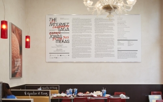 Jonas Mekas, <i>Internet Saga</i> (2015) Exhibition view. Photo by Giulio Favotto Otium. Burger King, Venice.