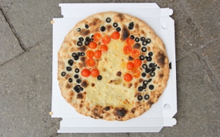 Anthony Antonellis, 'pizza' (2015) Install view. photo by paul barsch & simona lamparelli. Pizza Al Volo, Venice.