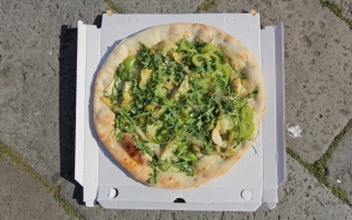 Debora Delmar Corp, 'pizza' (2015) Install view. photo by paul barsch & simona lamparelli. Pizza Al Volo, Venice.