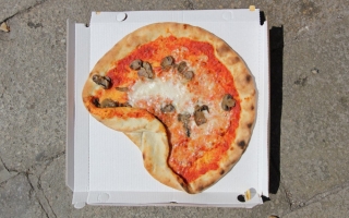 Lorna Mills, 'pizza' (2015) Install view. photo by paul barsch & simona lamparelli. Pizza Al Volo, Venice.