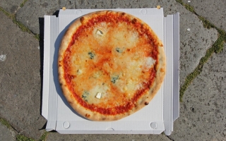 Shiyu Gao, 'pizza' (2015) Install view. photo by paul barsch & simona lamparelli. Pizza Al Volo, Venice.