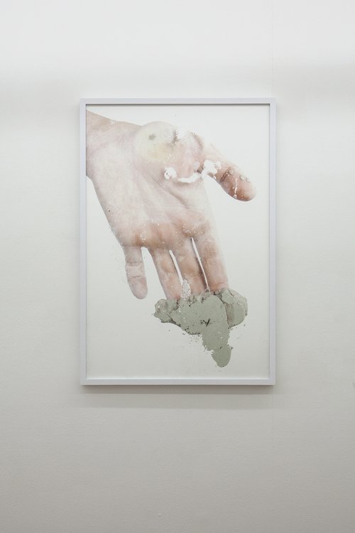 Rachel de Joode, <i>Human Hand Pressing Clay on Glass</i> (2015) Install view. Courtesy KANSAS, New York.