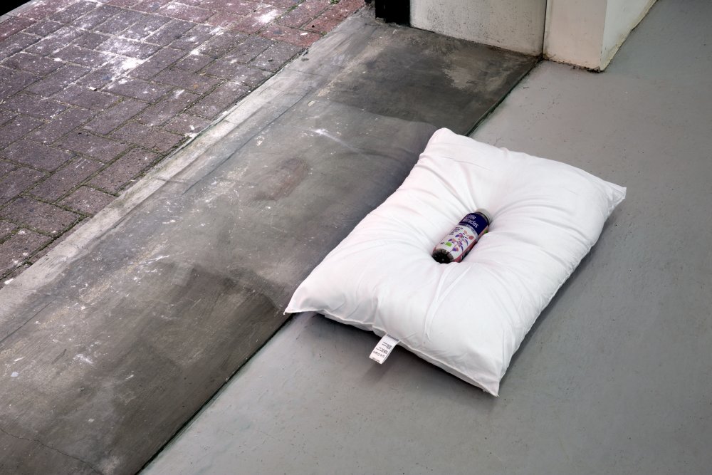 Adriano Costa Little Miracles 2014 Cement & plastic bottle on pillow 64 x 43 cm