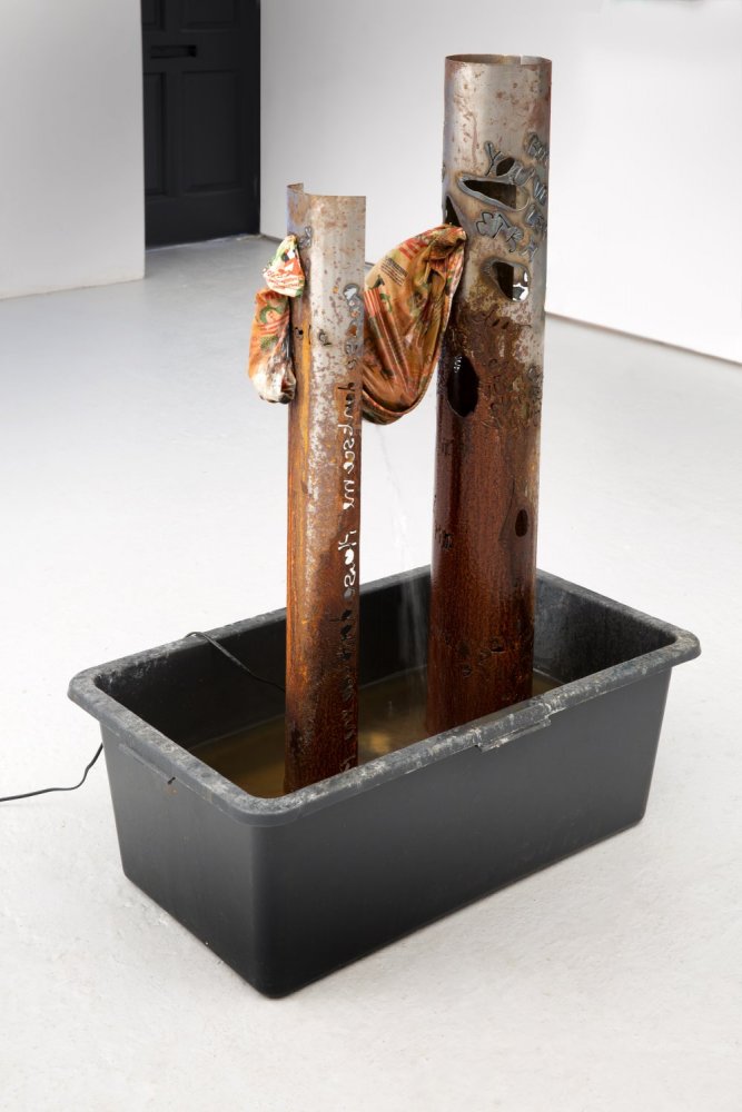 Olga Balema, 'Untitled' (2014 Plastic box steel hoses water pump textile 40 x 80 x 40 cm