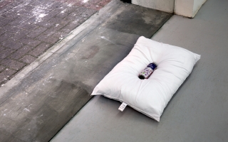 Adriano Costa Little Miracles 2014 Cement & plastic bottle on pillow 64 x 43 cm